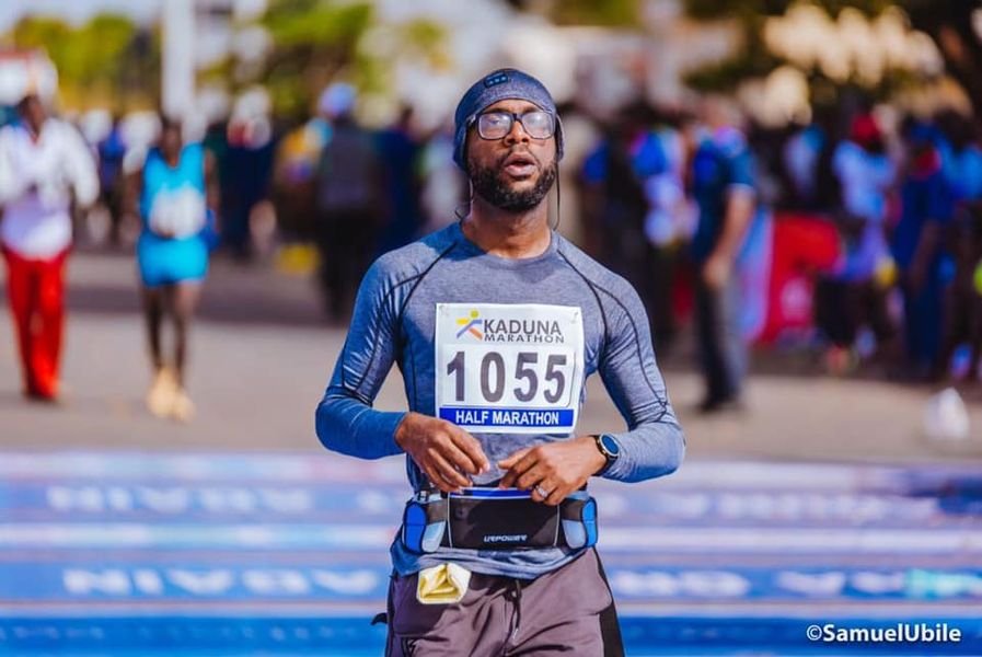 A runner finishing the Kaduna Half Marathon