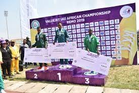 Medalists on the podium at the Value Jet IAU African Championship Remo 2019
